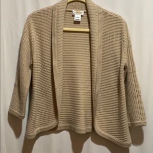 TALBOTS SWEATER CASHMERE/SILK SZ M BEIGE OPEN FRONT